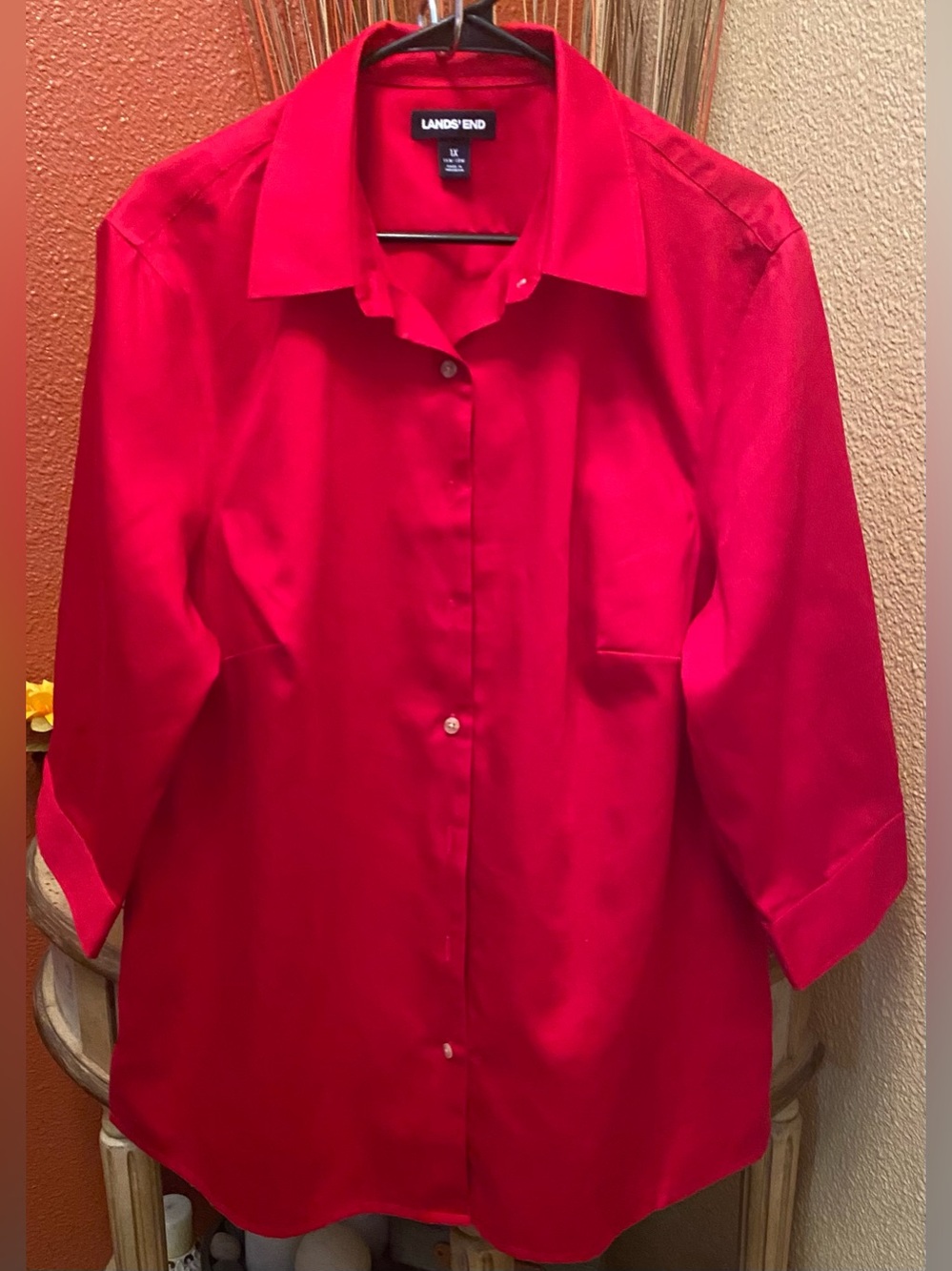 Lands' End - Rich Red 3/4 Sleeve Performance Twill Shirt